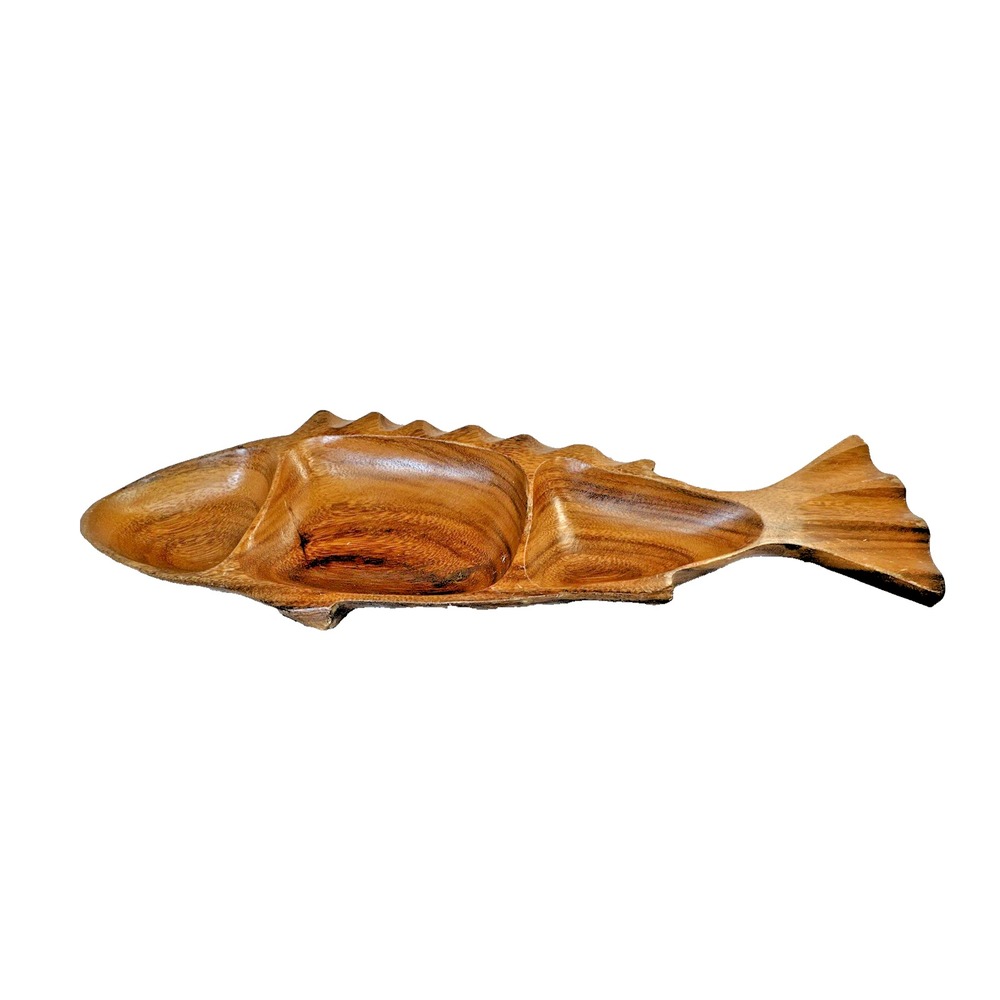 Monkey Pod Vintage Hand Crafted Wood Fish Shaped Serving Bowl